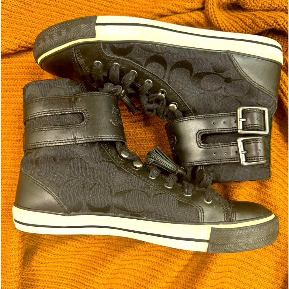 Coach Foster Black Signature C Canvas/leather High Top Sneakers